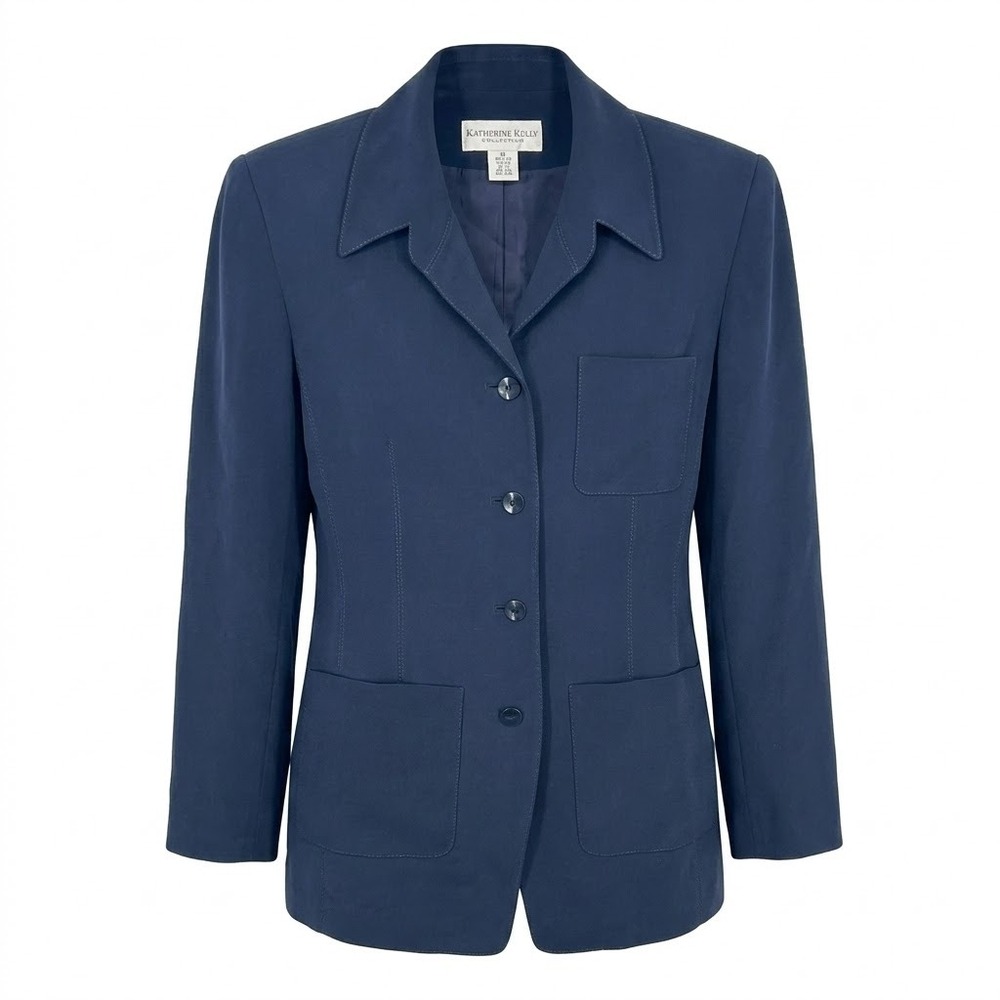 Katherine Kelly Collection Navy Blue 100% Silk Blazer Jacket Size 10 - CJ‎